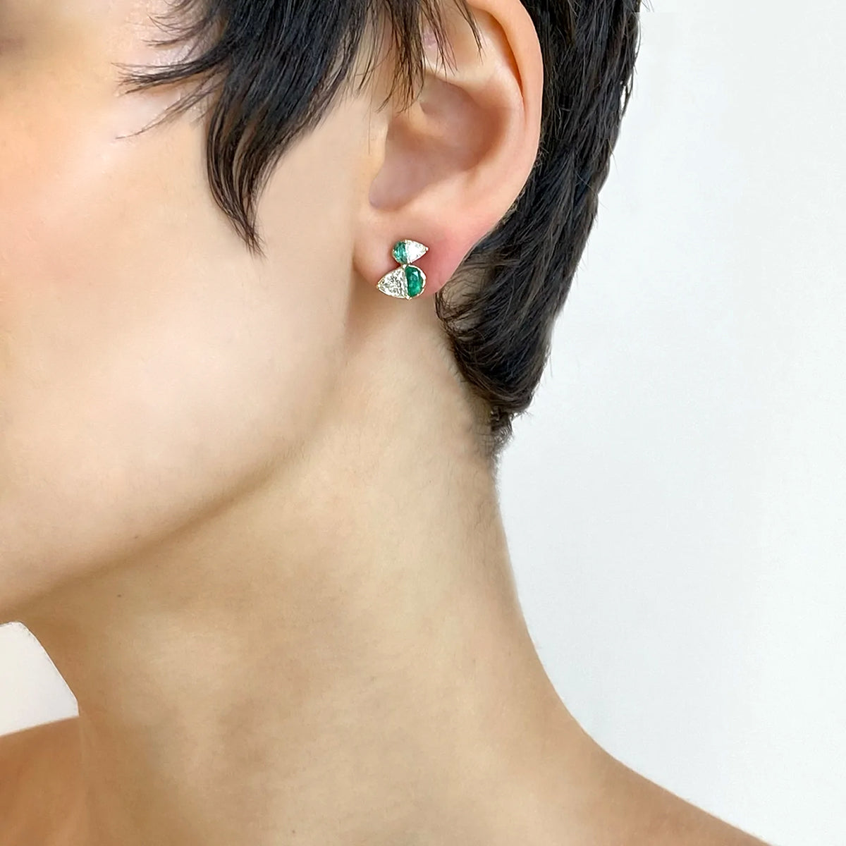 Mallard Studs - Emerald and Diamond