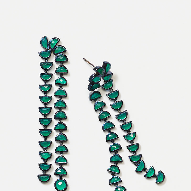 Marabou Earrings - Green Onyx