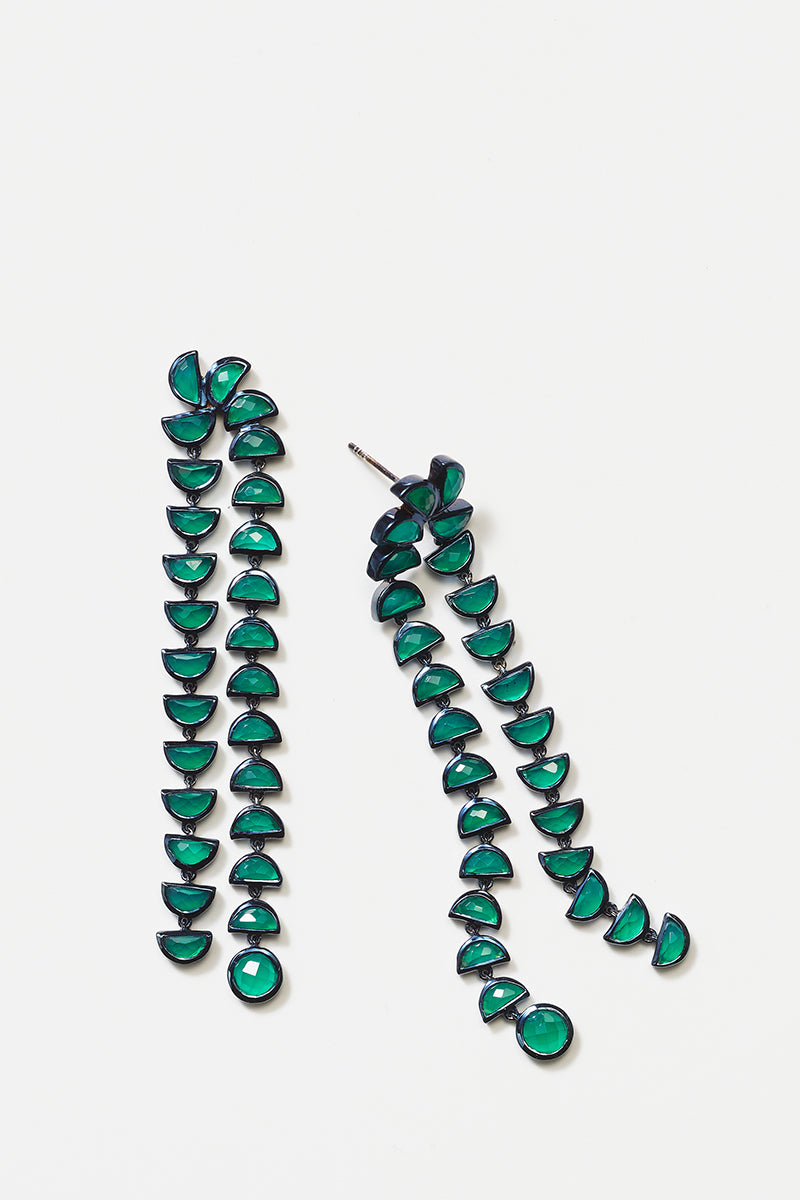 Marabou Earrings - Green Onyx