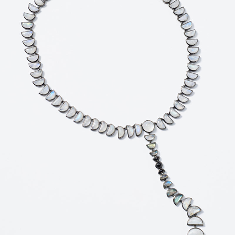 Metronome Lariat Necklace - Rainbow Moonstone