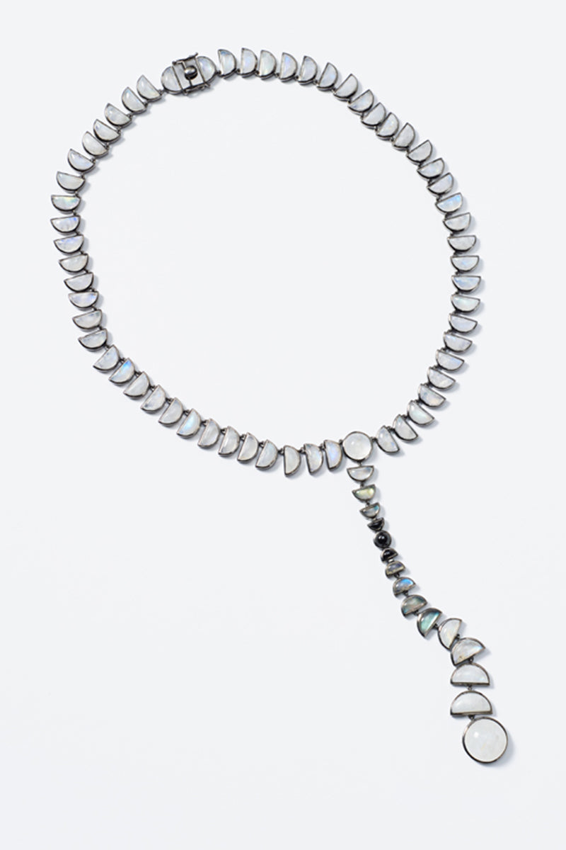 Metronome Lariat Necklace - Rainbow Moonstone