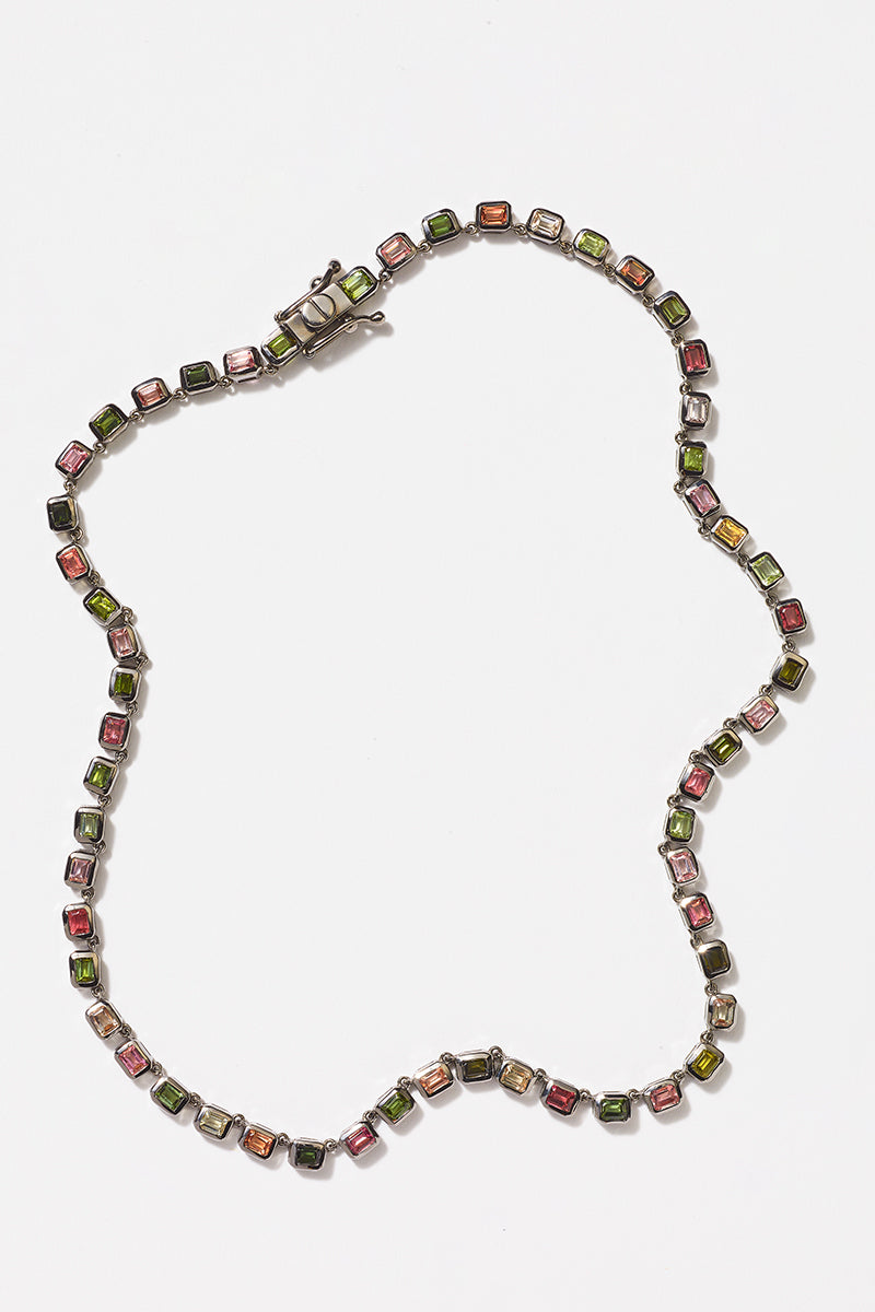 Mini Deco-Tile Rivière Necklace - Multi Tourmaline