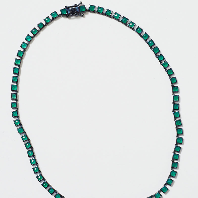 Mini Tile Rivière Necklace - Green Onyx