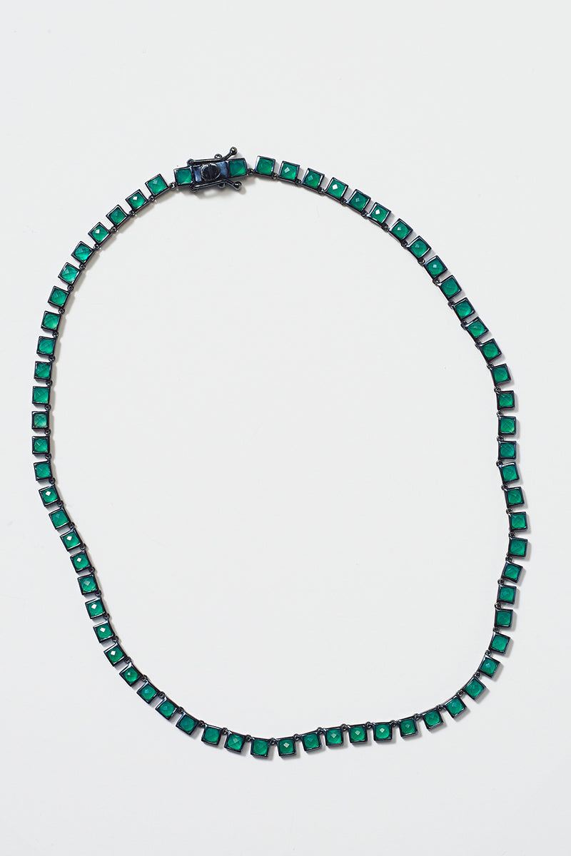 Mini Tile Rivière Necklace - Green Onyx