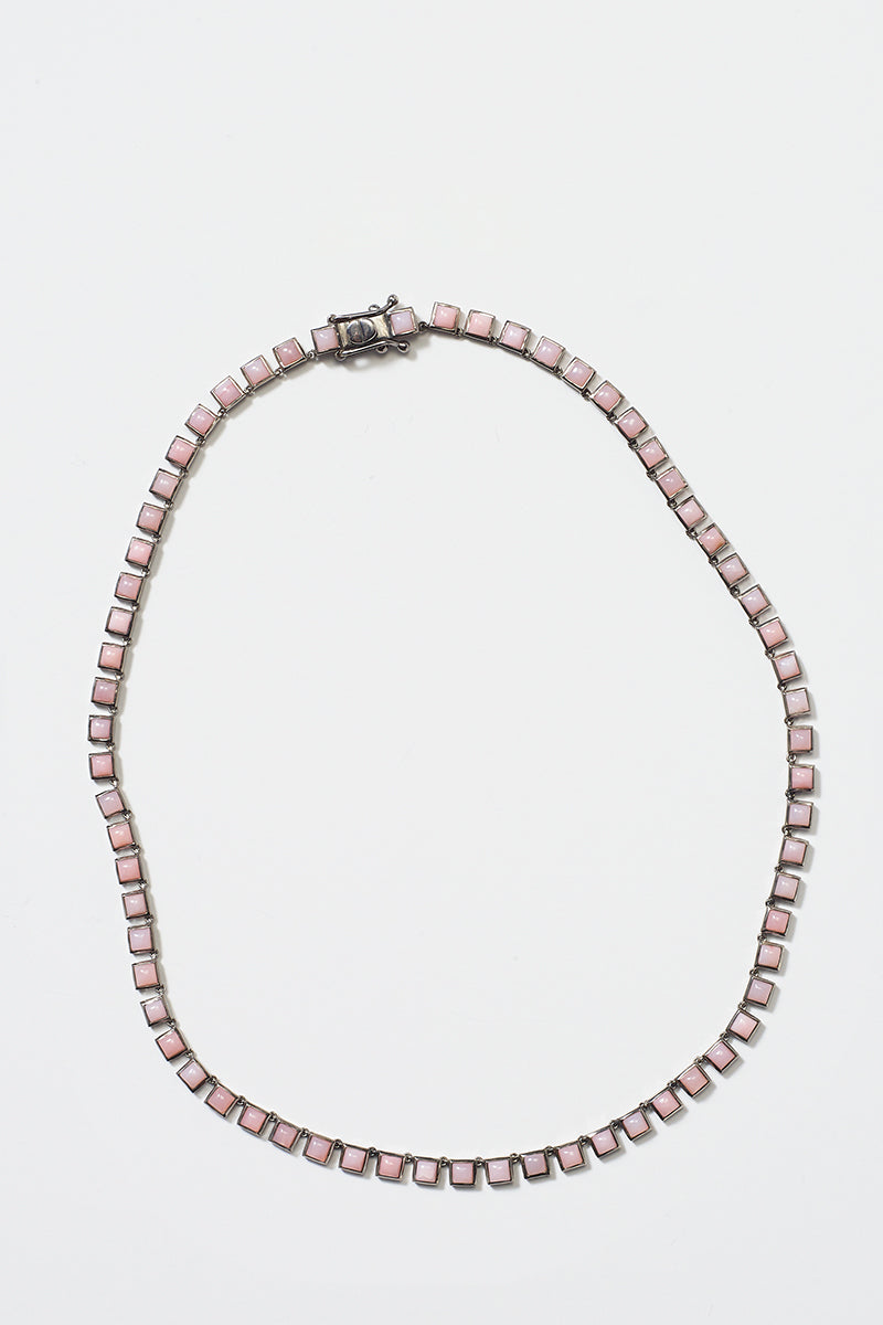 Mini Tile Rivière Necklace - Pink Opal