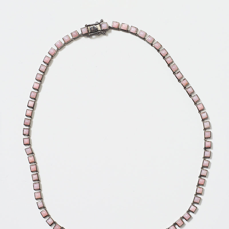 Mini Tile Rivière Necklace - Pink Opal