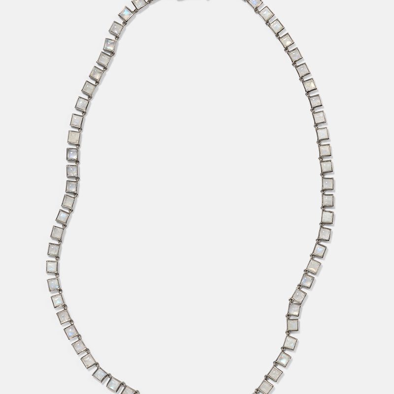 Mini Tile Rivière Necklace - Rainbow Moonstone