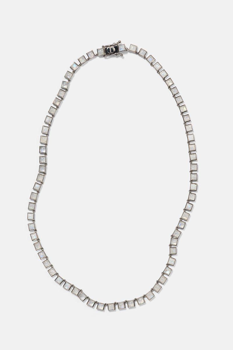 Mini Tile Rivière Necklace - Rainbow Moonstone