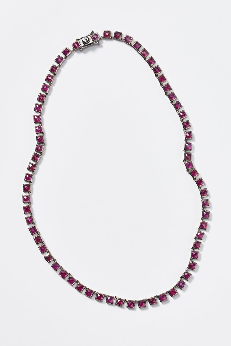 Mini Tile Rivière Necklace - Ruby