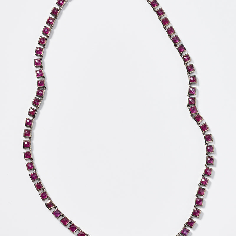 Mini Tile Rivière Necklace - Ruby
