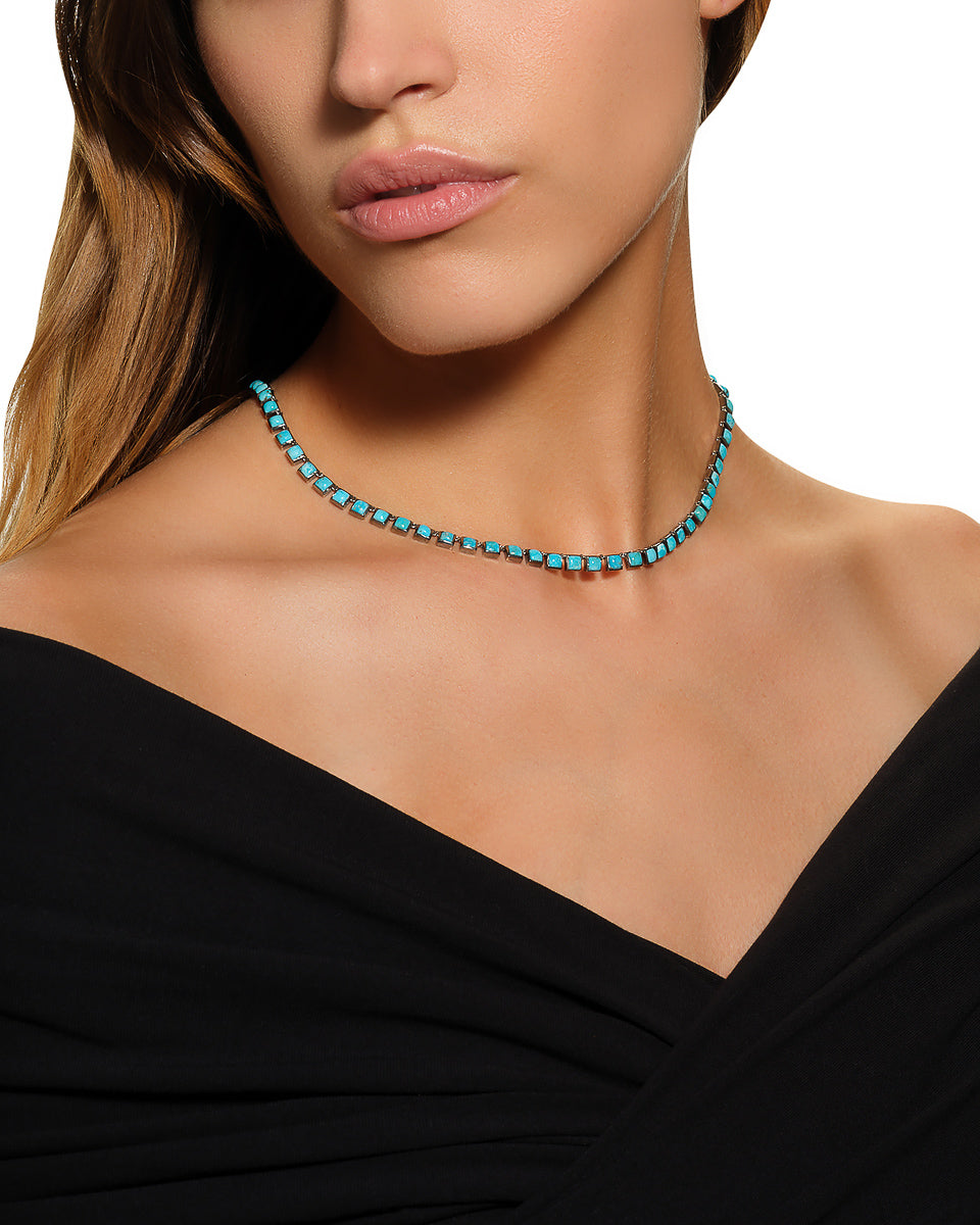 Mini Tile Rivière Necklace - Turquoise