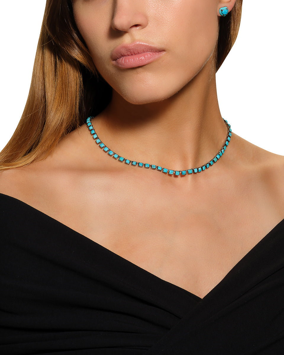 Mini Tile Rivière Necklace - Turquoise