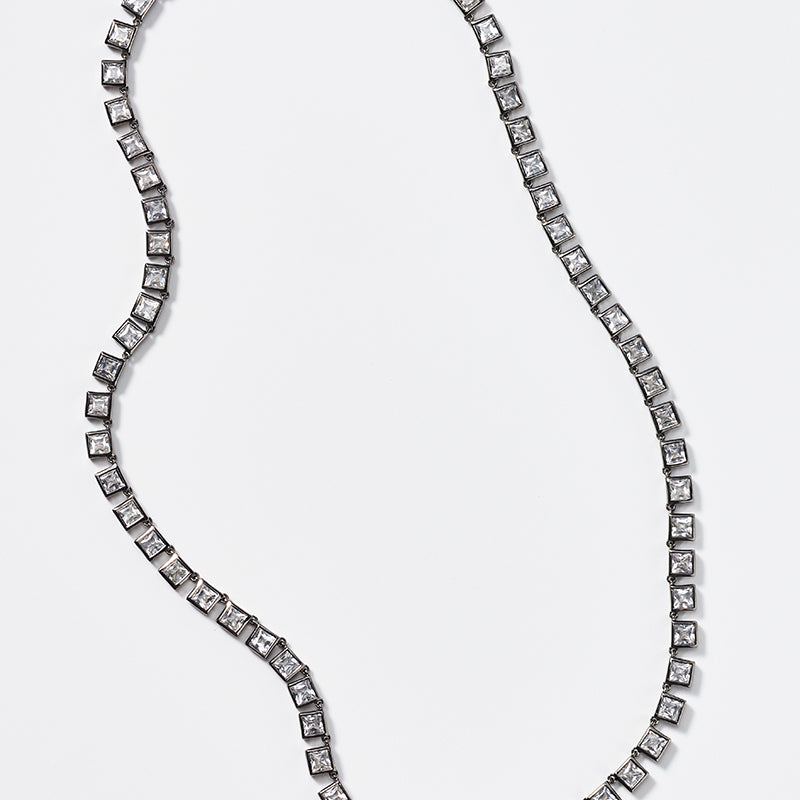 Mini Tile Rivière Necklace - White Zircon