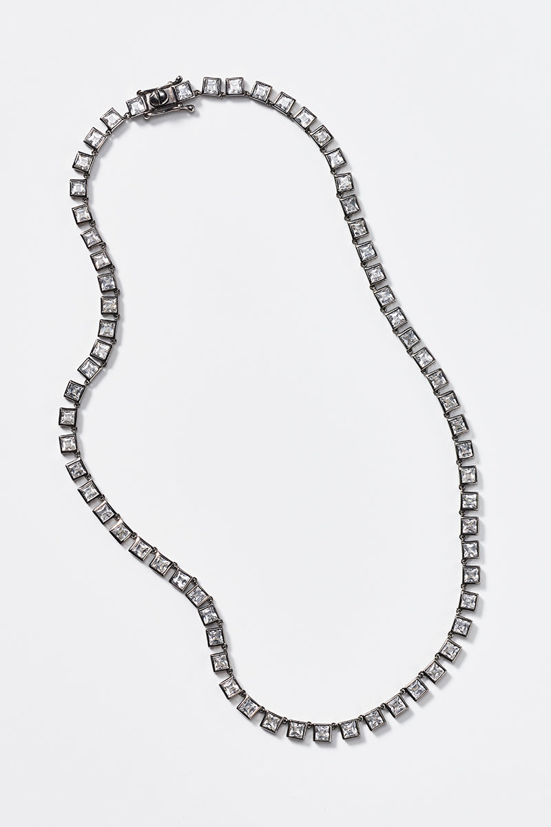 Mini Tile Rivière Necklace - White Zircon