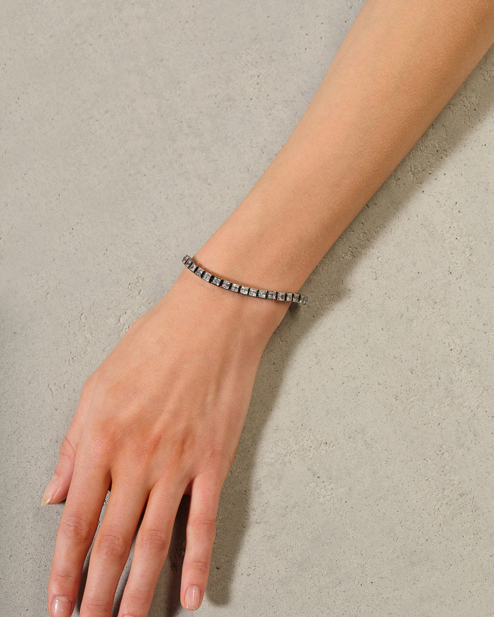 Mini Tile Tennis Bracelet - White Zircon