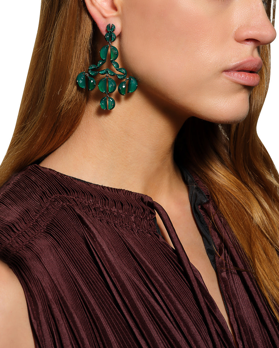 Murano Emerald Enameled Girandole Earrings - Green Onyx