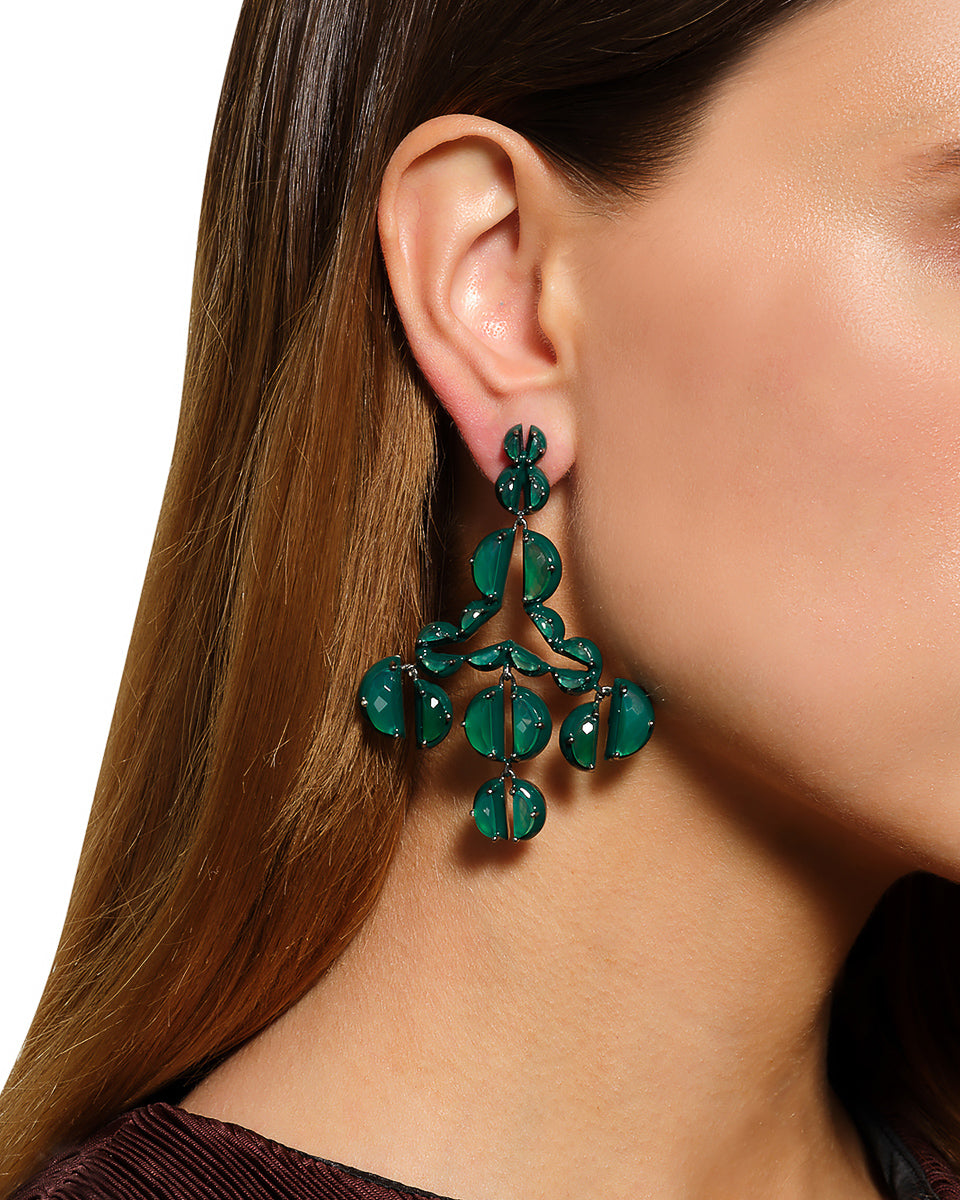 Murano Emerald Enameled Girandole Earrings - Green Onyx