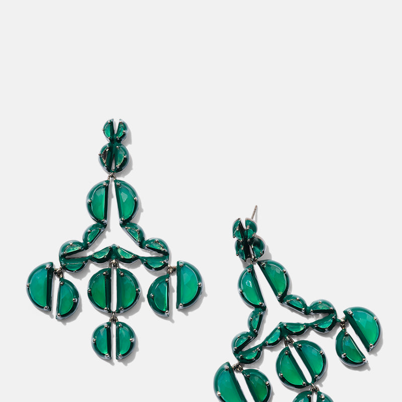 Murano Emerald Enameled Girandole Earrings - Green Onyx