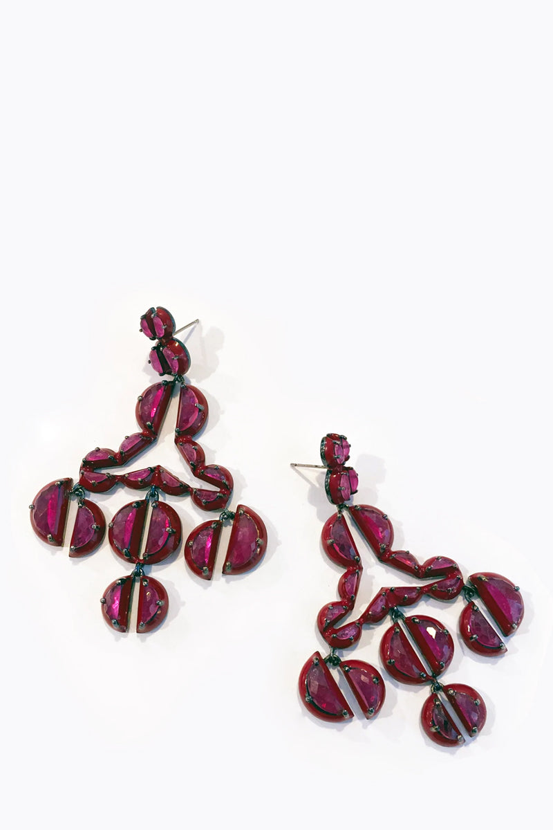 Murano Red Enameled Girandole Earrings - Ruby