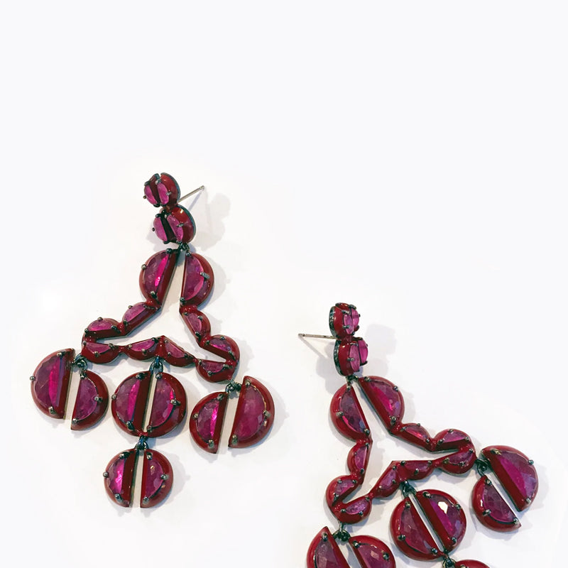 Murano Red Enameled Girandole Earrings - Ruby