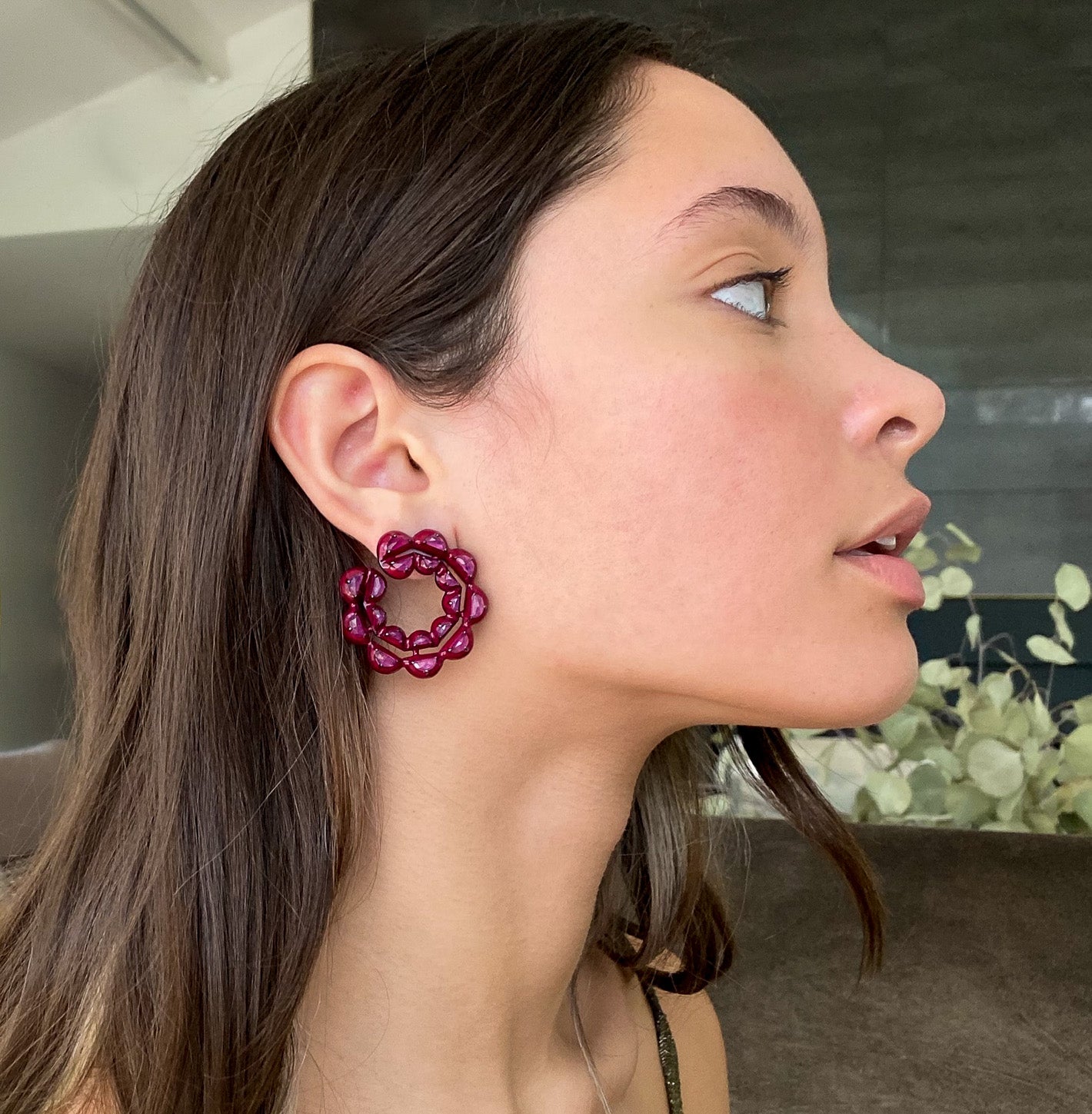 Caterpillar Red Enameled Bypass Hoops - Ruby