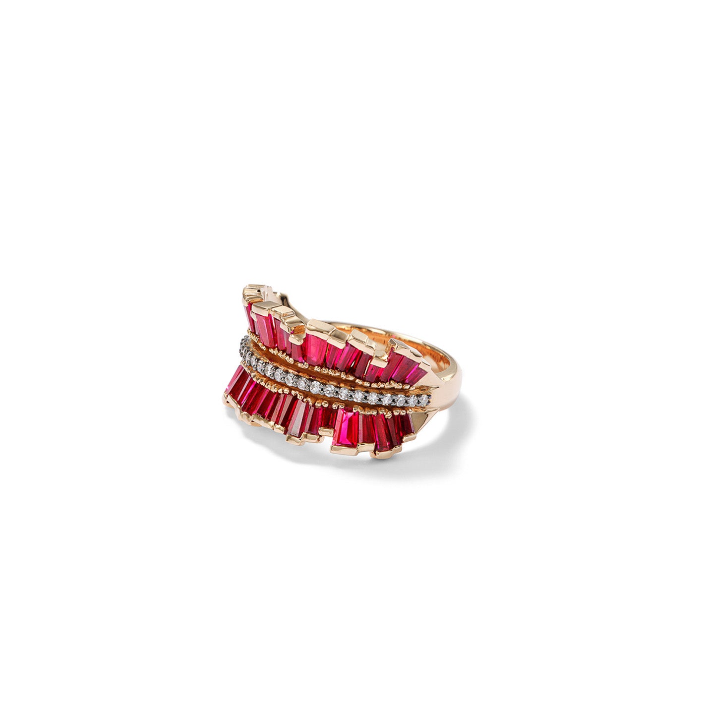 Double Ruched Ribbon Ring - Ruby