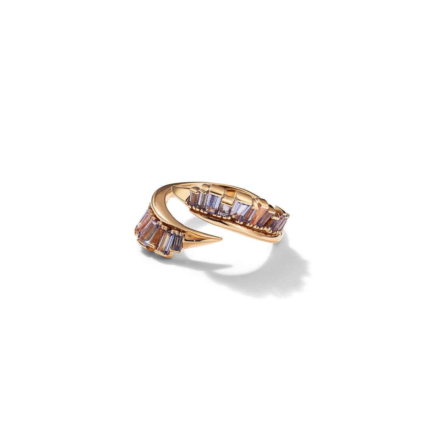 Ruched Open Coil Ring - Tanzanite, Peach Tourmaline, Andalusite