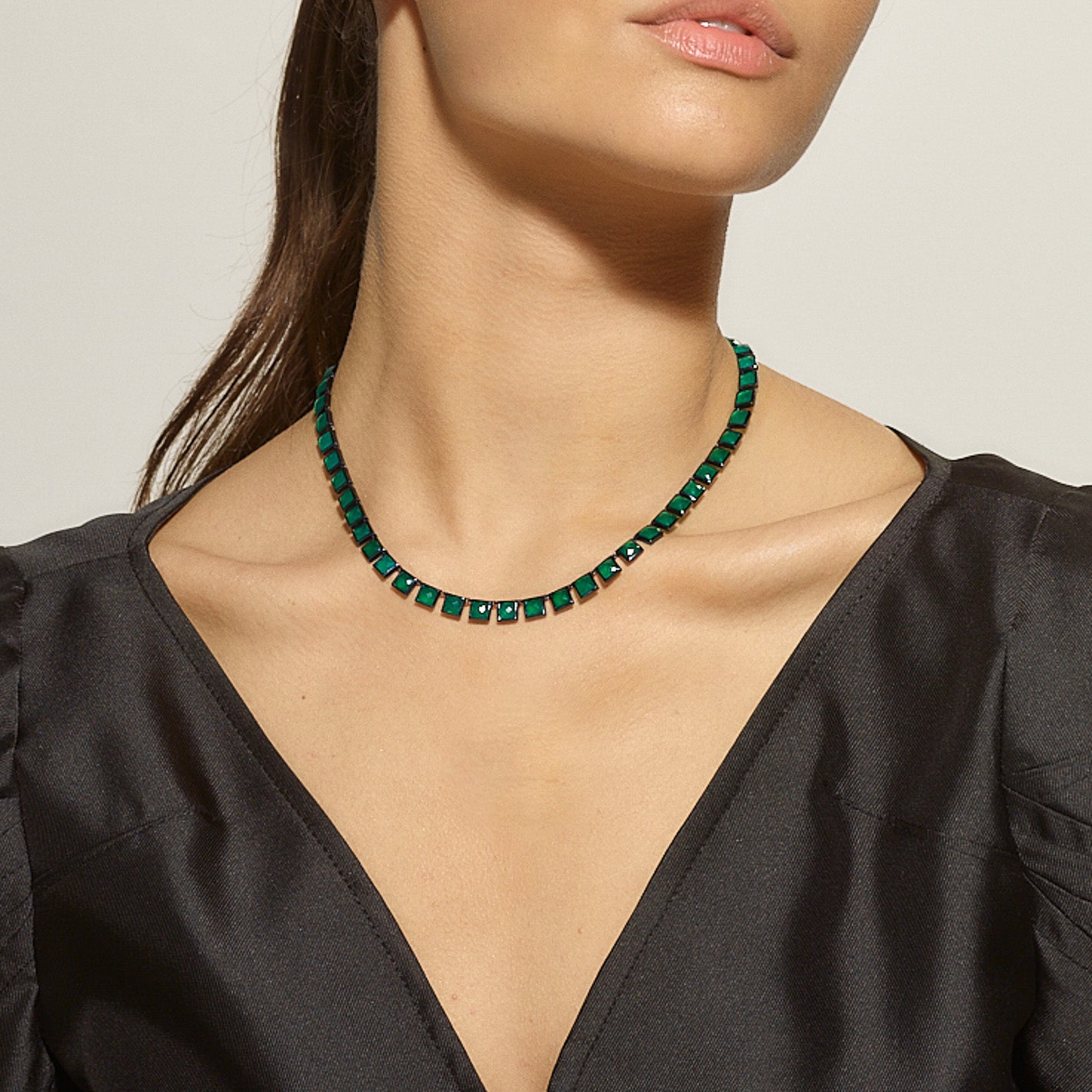 Small Tile Rivière  Necklace - Green Onyx
