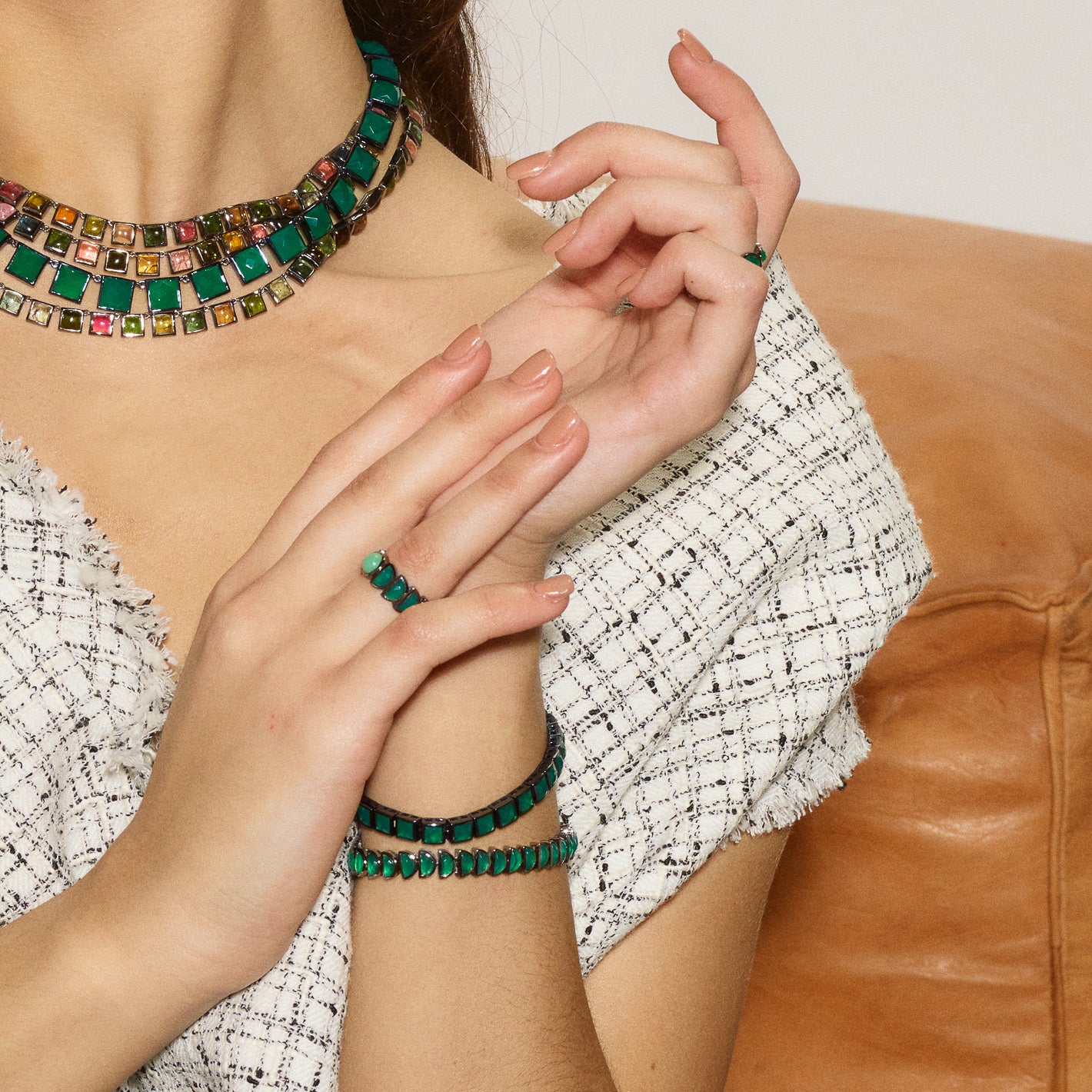 Small Worm Tennis Bracelet - Green Onyx