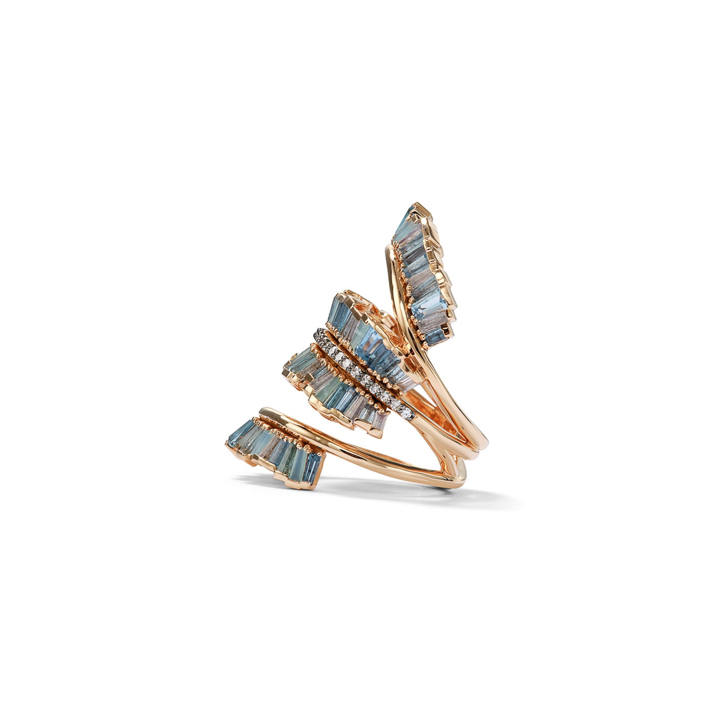 Triple Ruched Ribbon Ring - Aquamarine & Blue Peruvian Opal