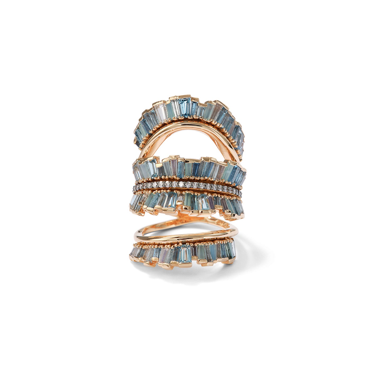Triple Ruched Ribbon Ring - Aquamarine & Blue Peruvian Opal