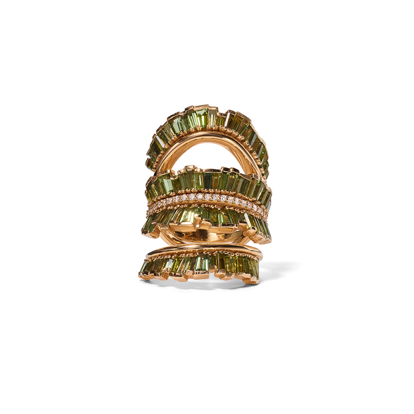 Triple Ruched Ribbon Ring - Green Tourmaline