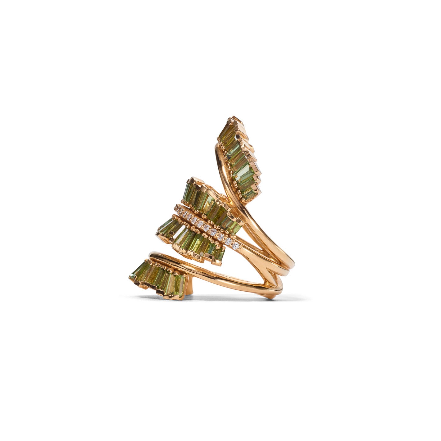 Triple Ruched Ribbon Ring - Green Tourmaline
