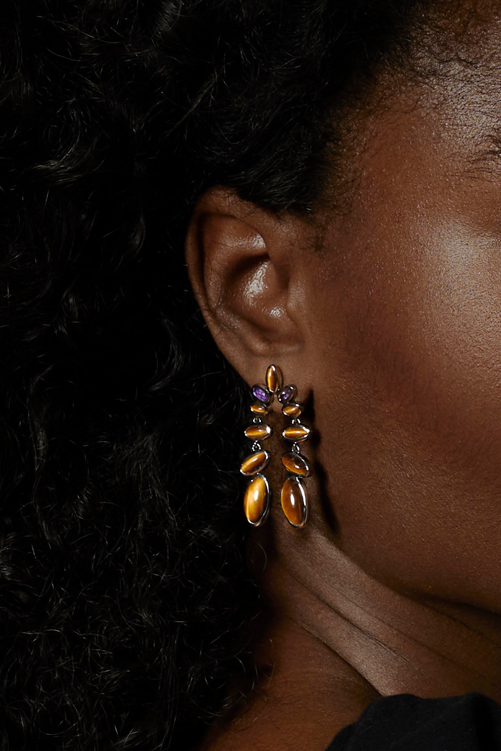 Nunchaku Earrings - Tiger's Eye