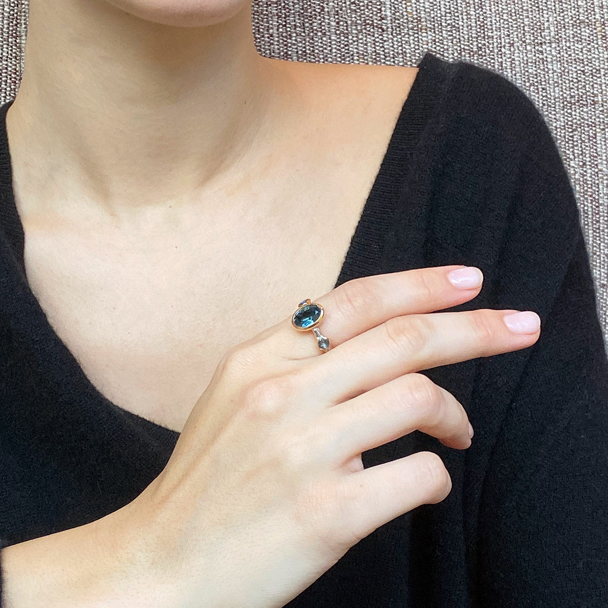 Oval Solitaire Morse Code Ring - Blue Tourmaline