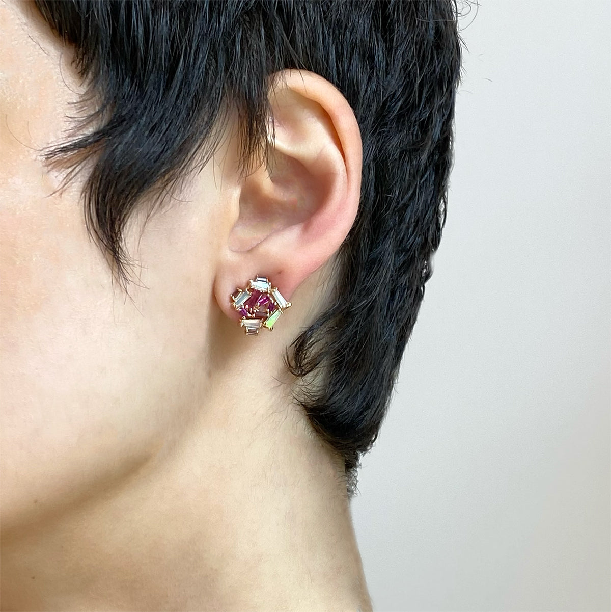 Petite Rose Studs - Ruby, Spinel & Rubellite