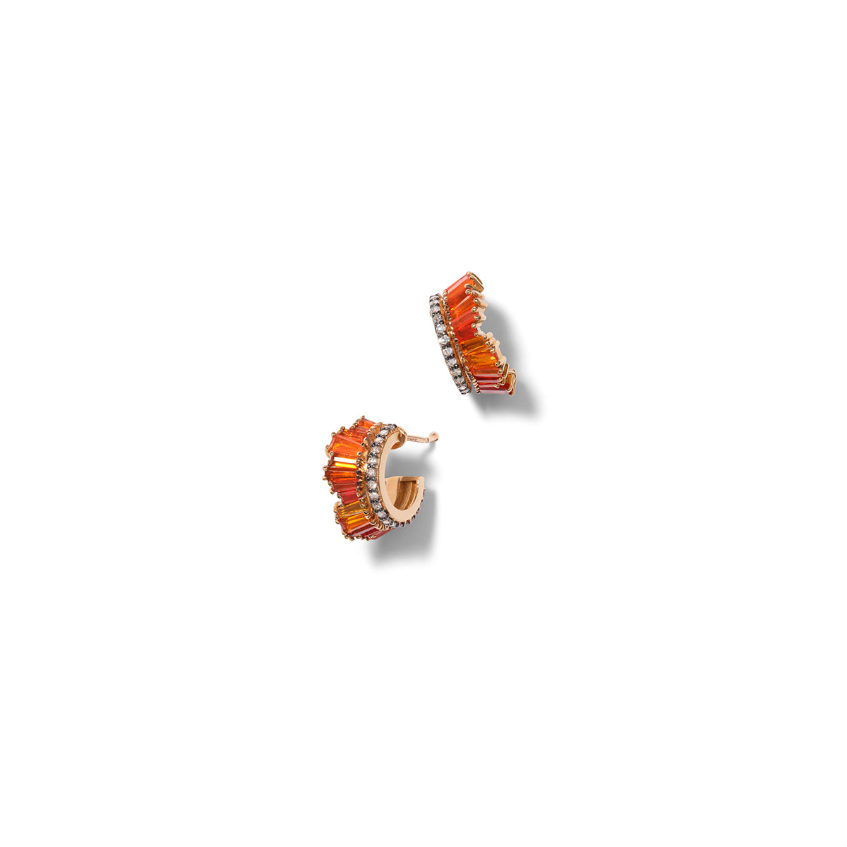Petite Ruched Hoops - Fire Opal & Diamond Pavé