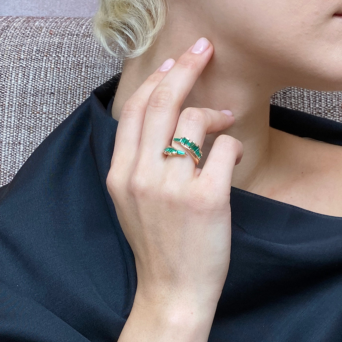 Ruched Open Coil Ring - Emerald