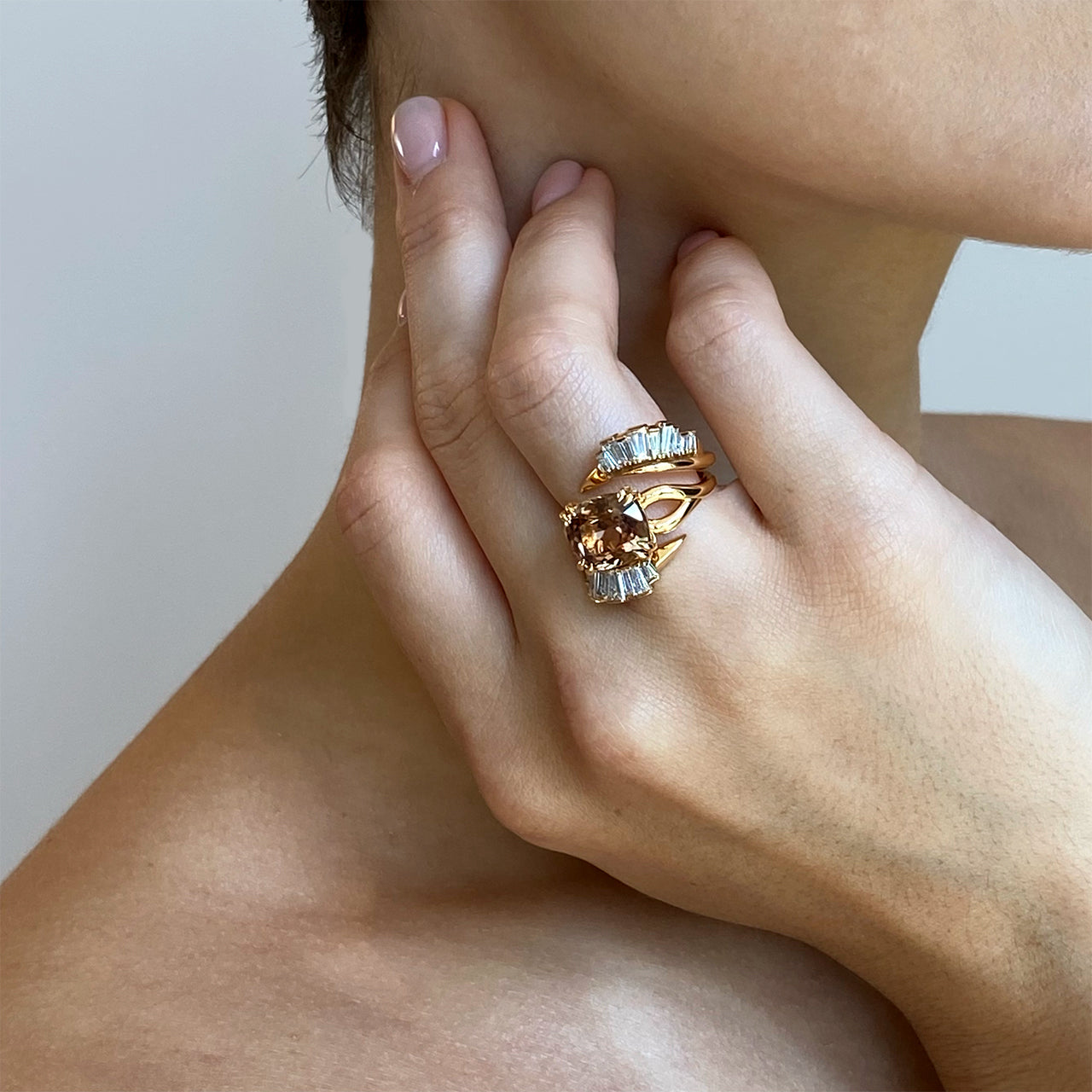 Languid Solitaire Ring - Champagne Zircon