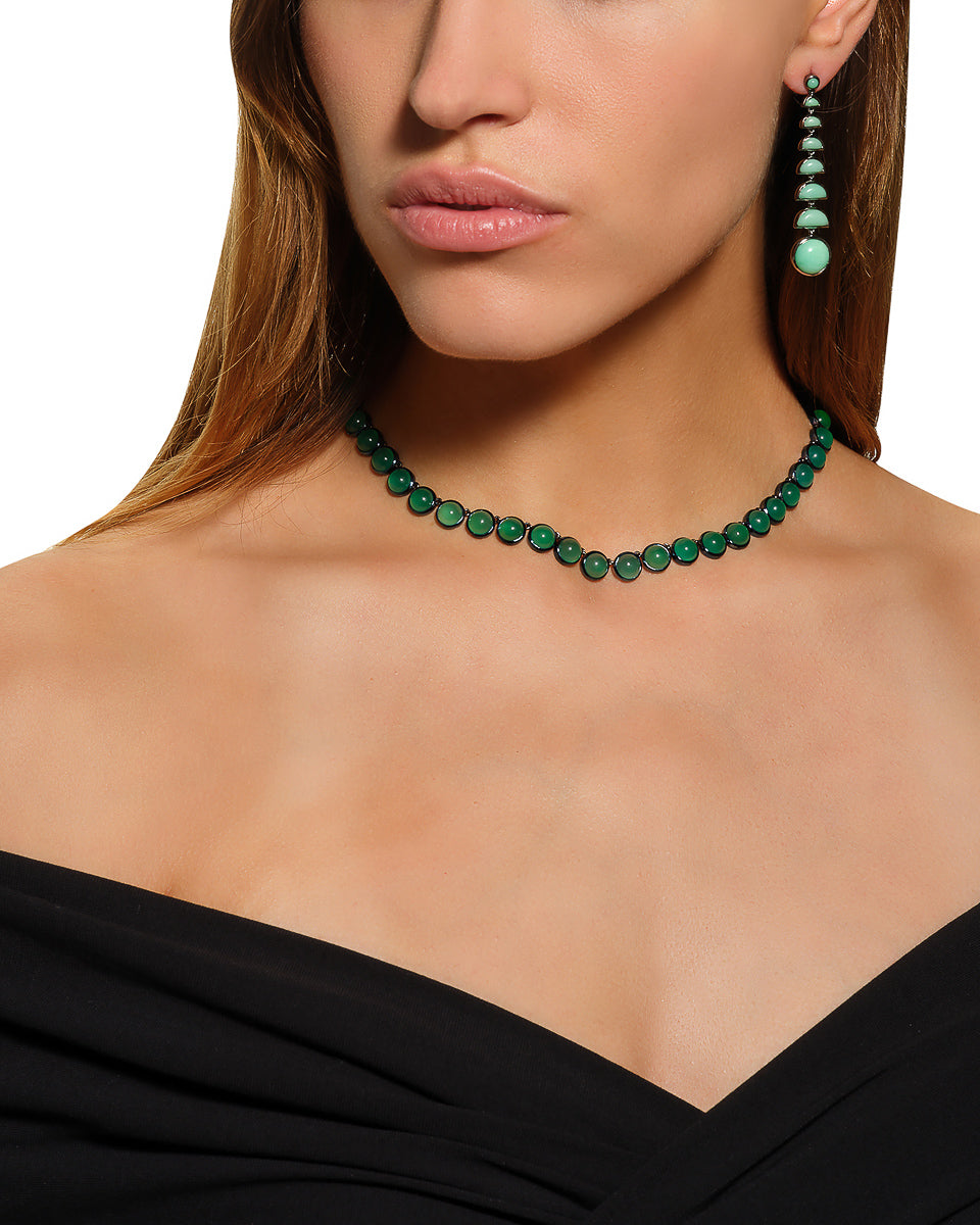Small Dot Rivière Necklace - Green Onyx
