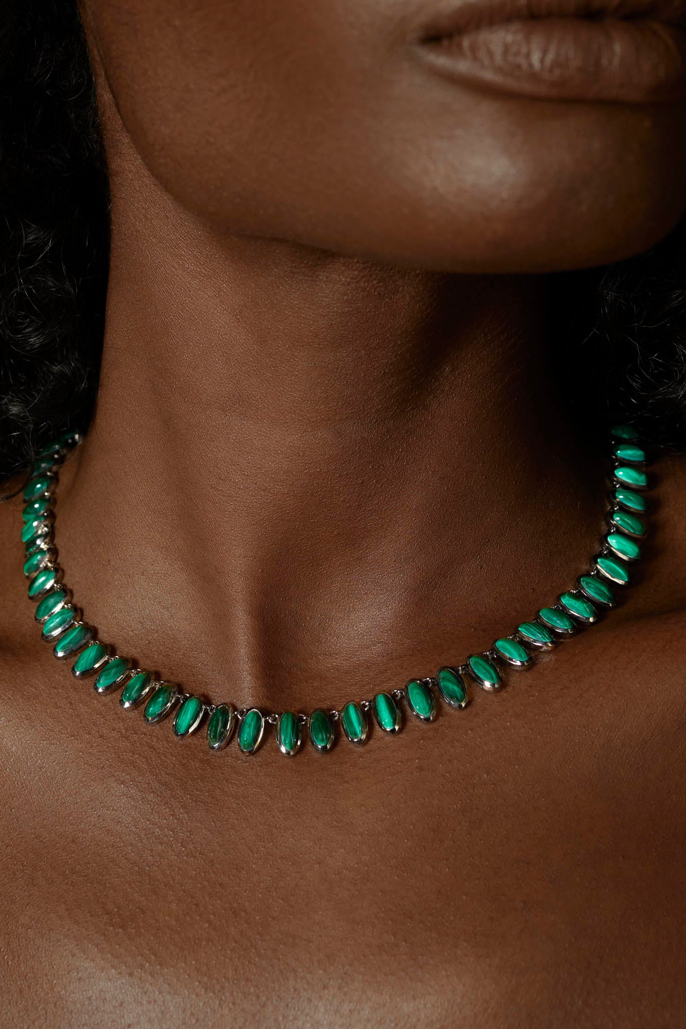 Small Elliptic Rivière Necklace - Malachite