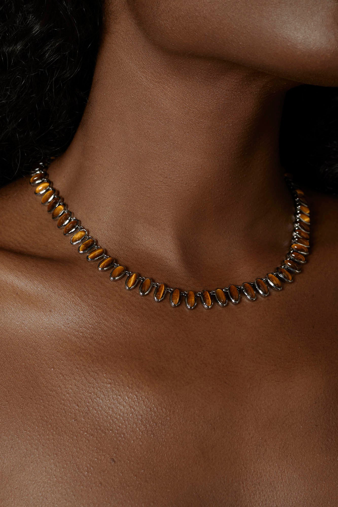 Small Elliptic Rivière Necklace - Tiger's Eye