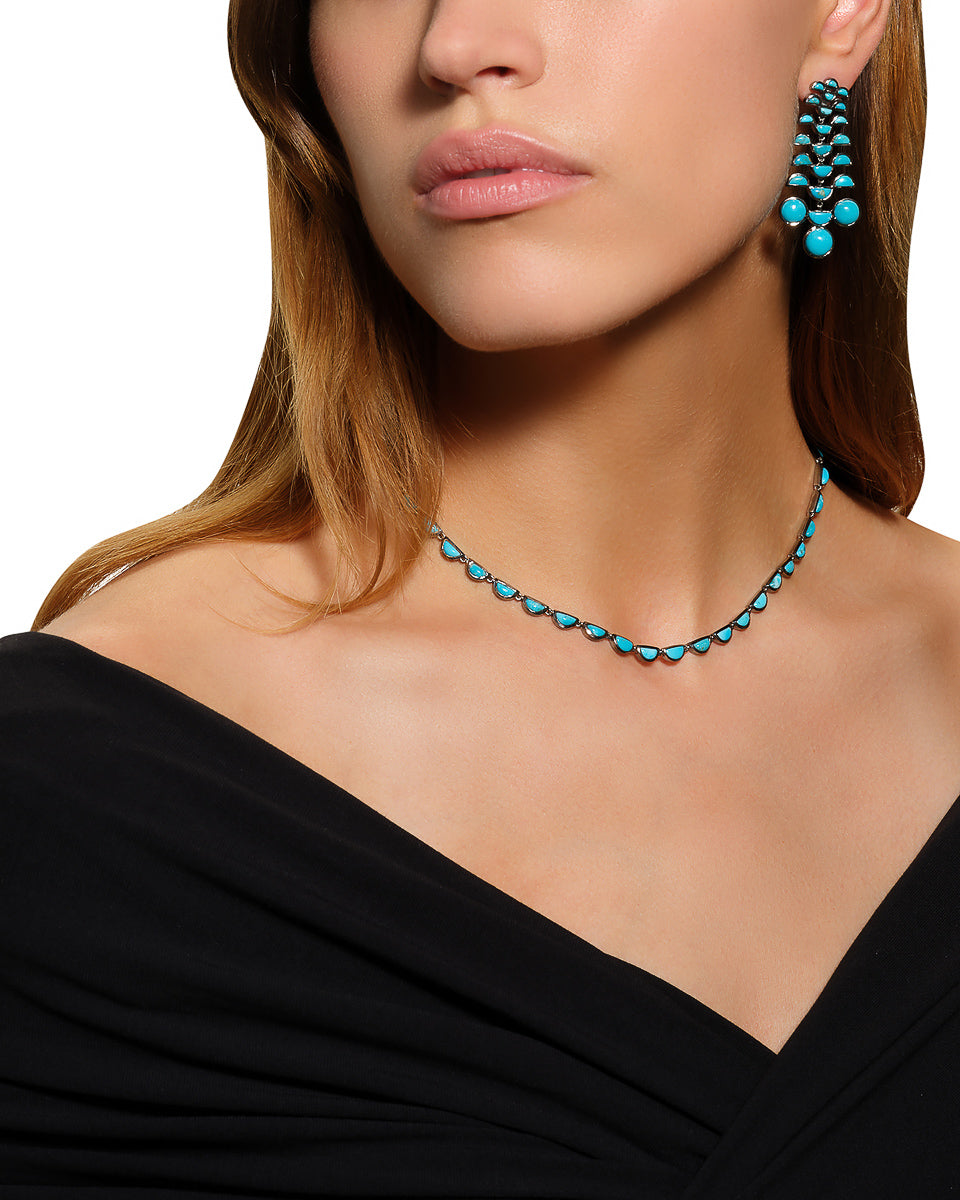 Small Scallop Rivière Necklace - Turquoise