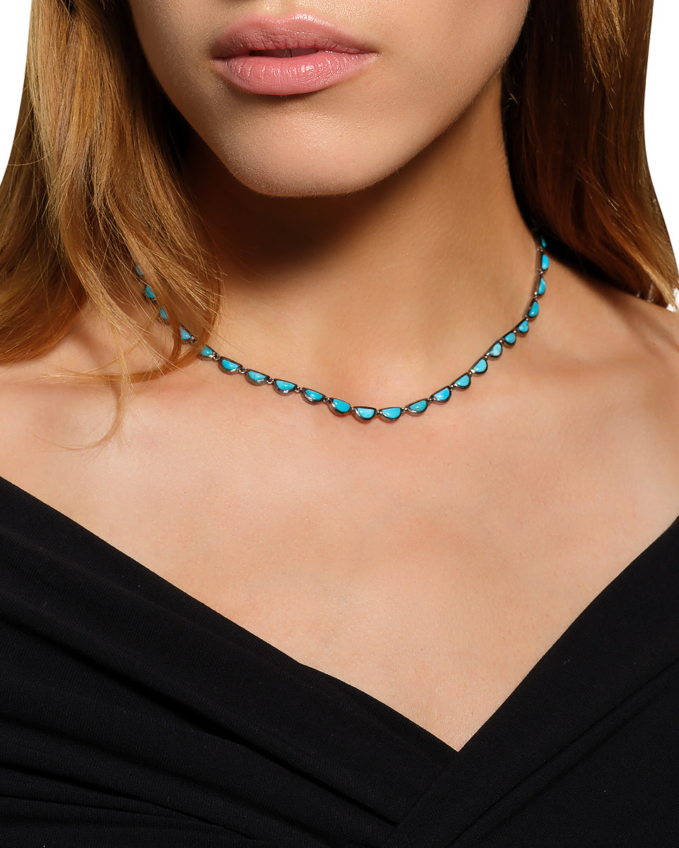 Small Scallop Rivière Necklace - Turquoise