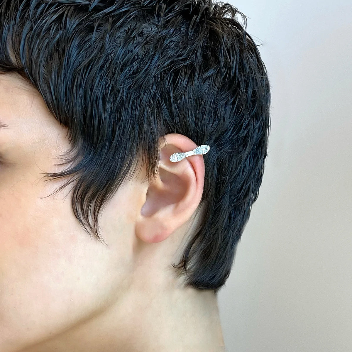 Small Single Baton Ear Cuff - Diamond