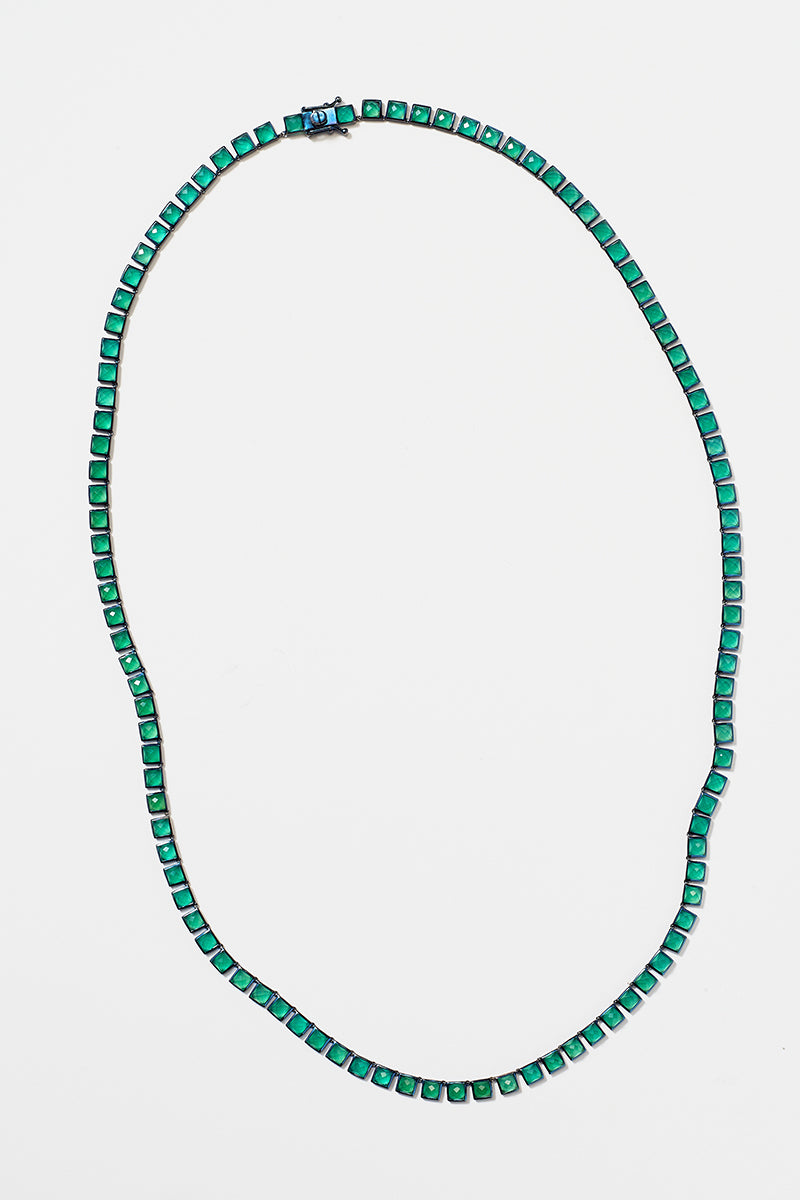 Small Tile Opera Necklace - Green Onyx