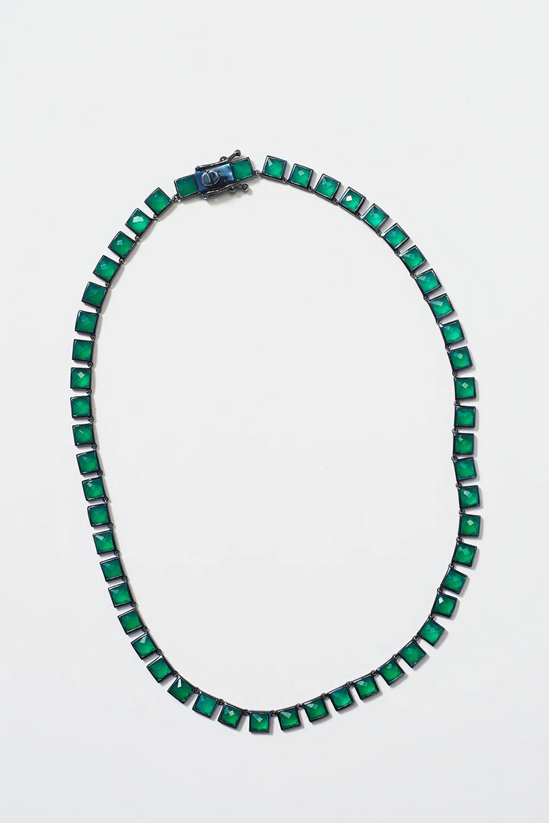 Small Tile Rivière  Necklace - Green Onyx