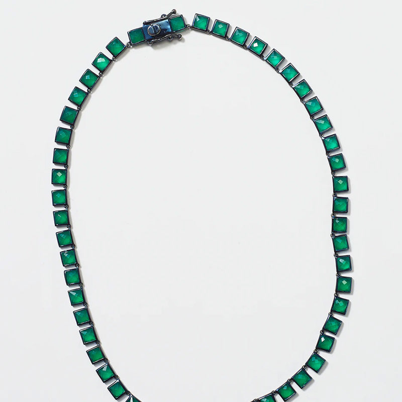 Small Tile Rivière  Necklace - Green Onyx