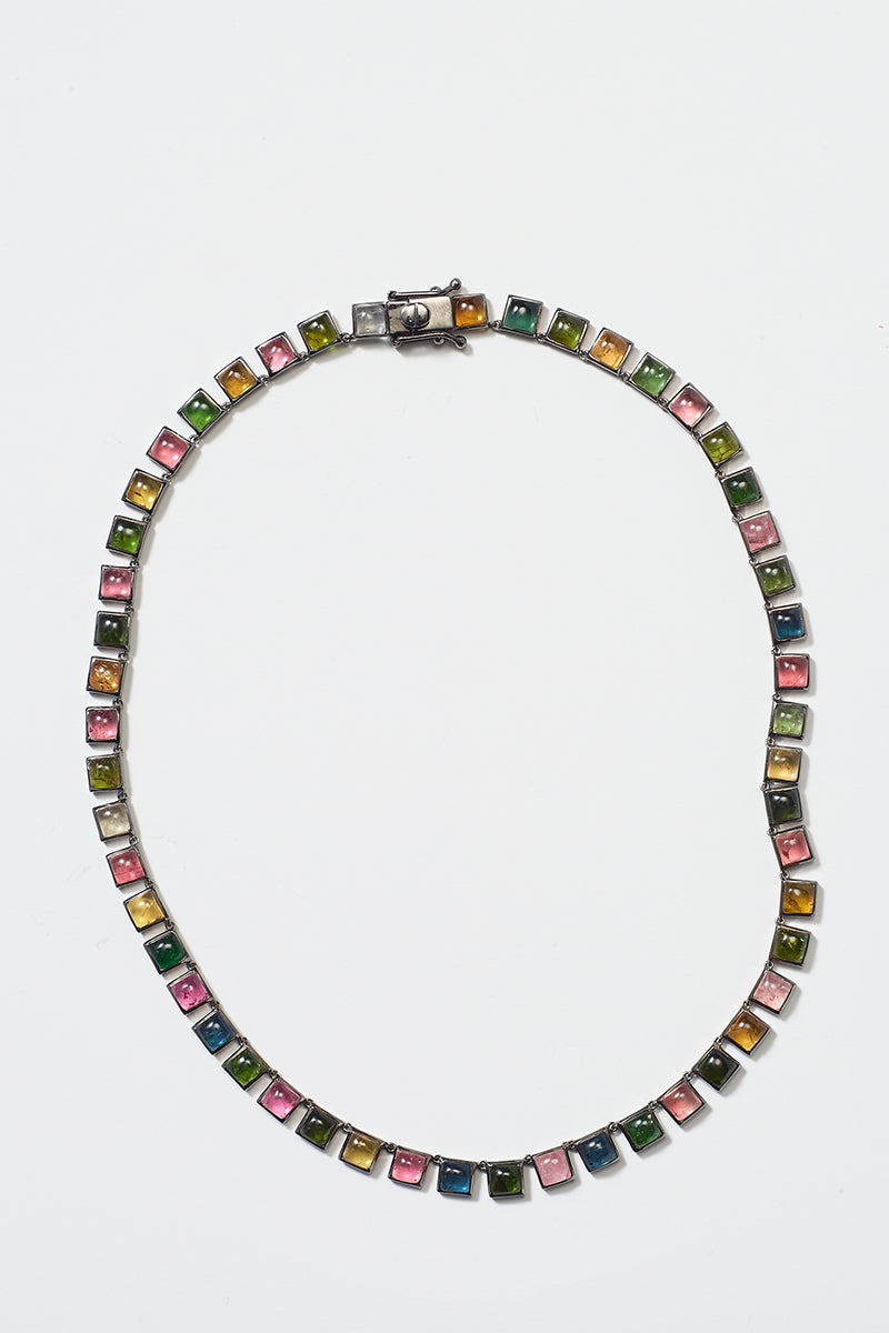 Small Tile Rivière Necklace - Multi Tourmaline