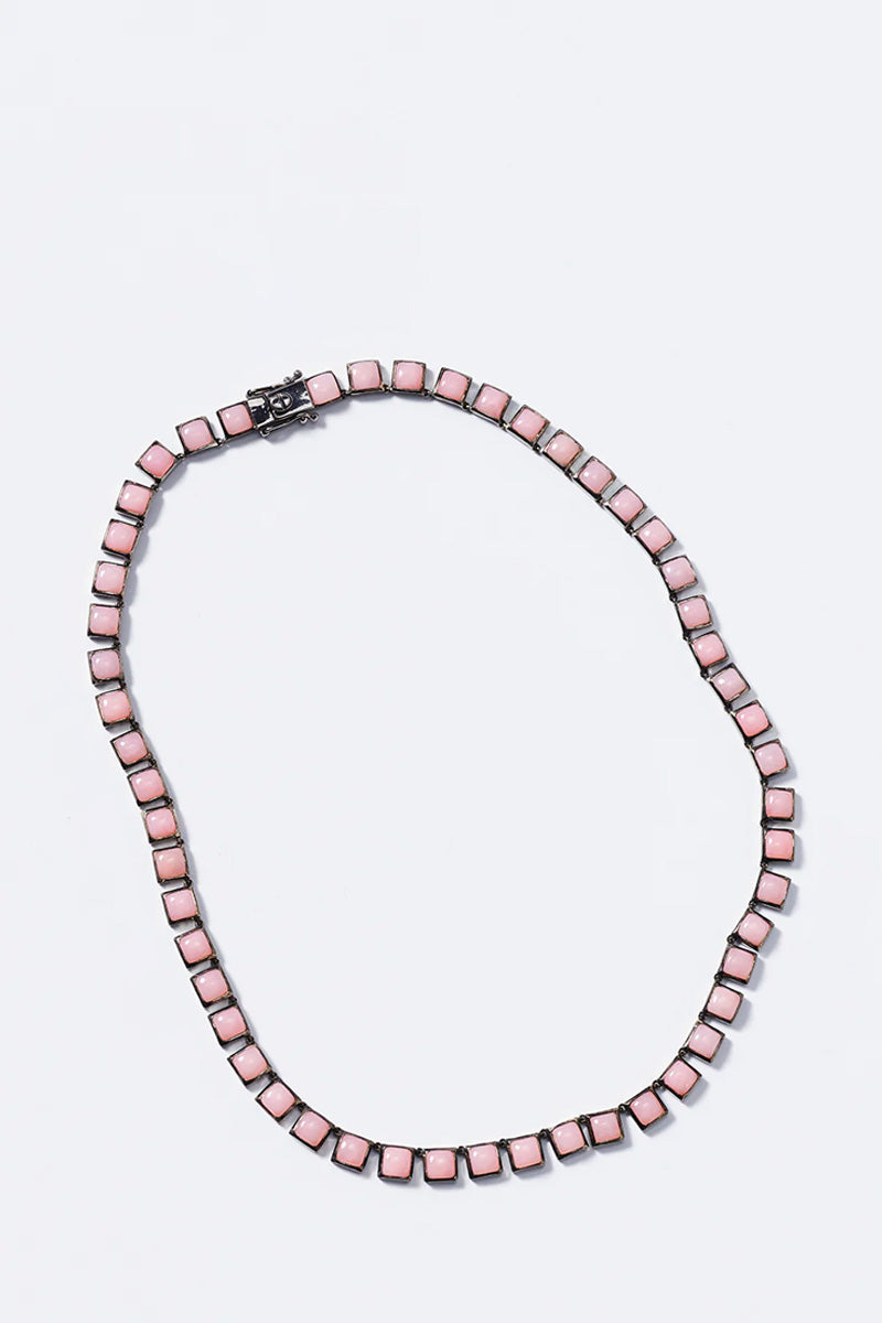 Small Tile Rivière Necklace - Pink Opal